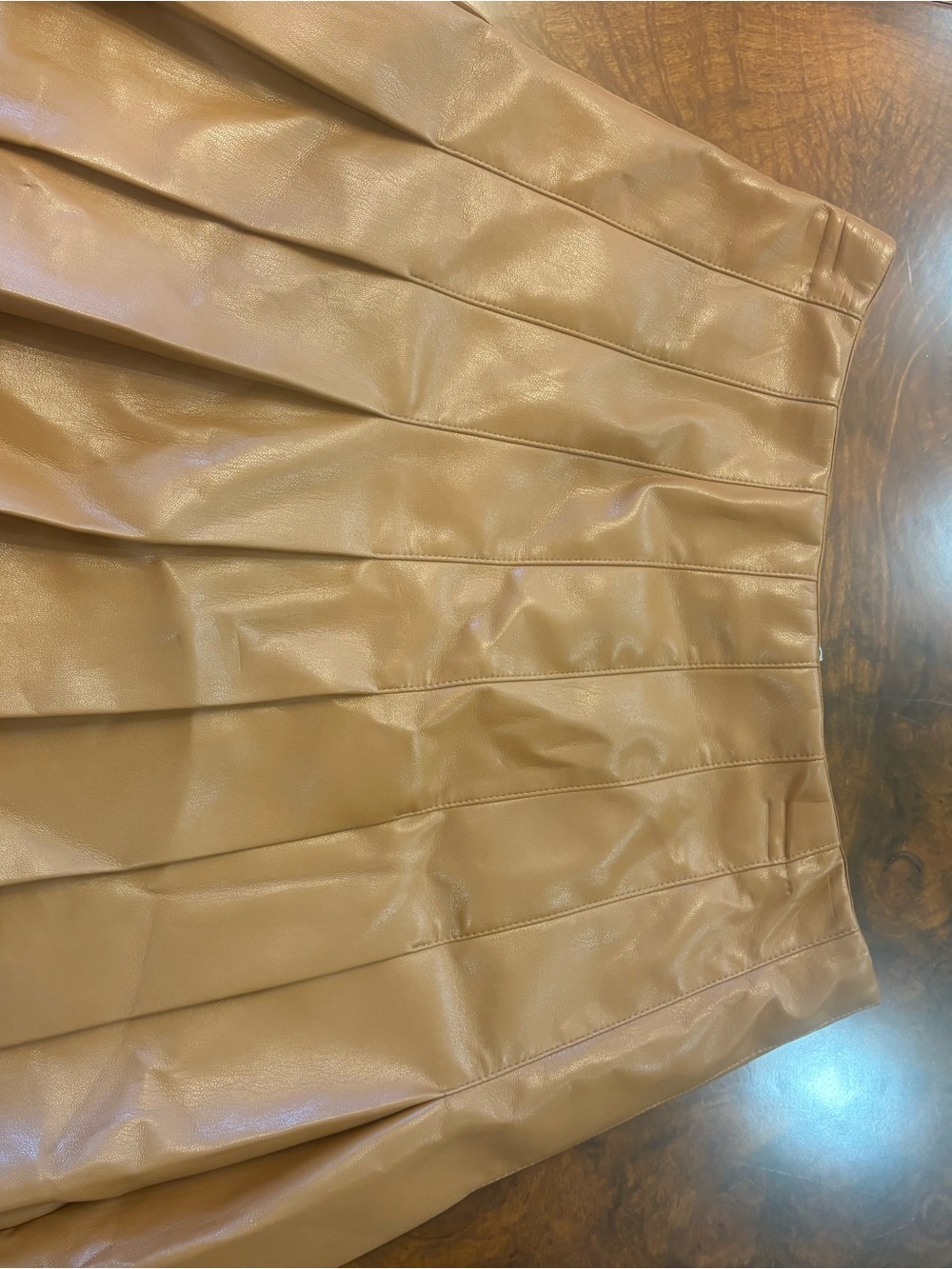 Alice + Olivia Camel Faux Leather Pleated Skater Skirt
